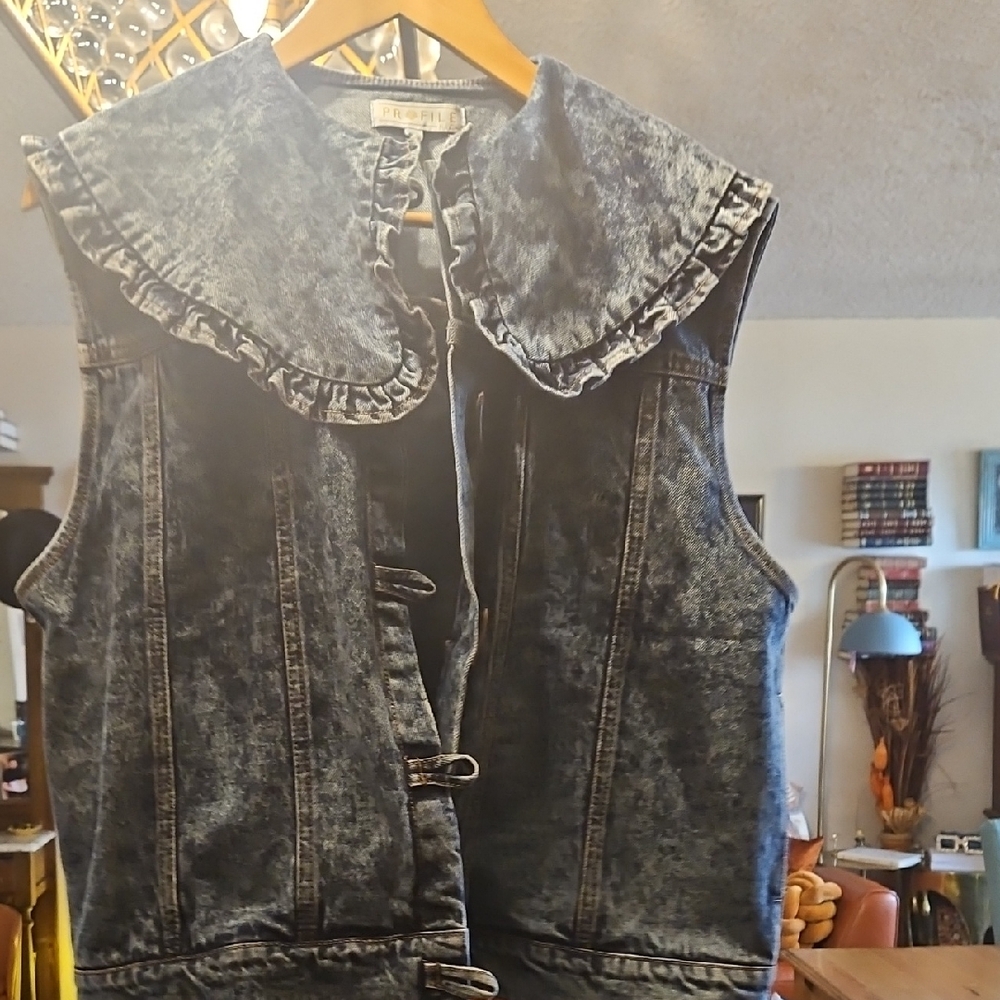 Denim Vest with Ruffled Collar